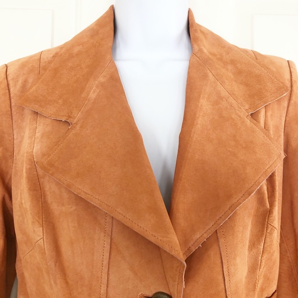 Anne Klein Collared Leather Jacket Burnt Orange - Picture 2 of 8